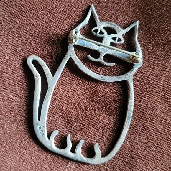 Vintage Navajo Cat Pin 925 Sterling - Picture 2 of 3